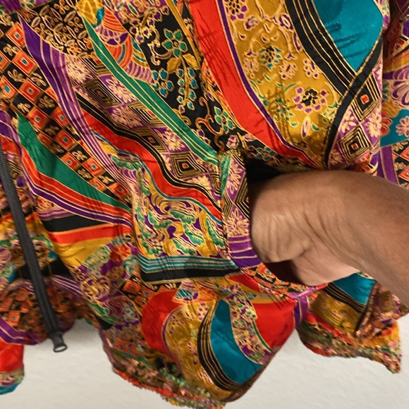 VINTAGE 80s women  colorful long sleeves collard zip up bomber jacket - Picture 4 of 8